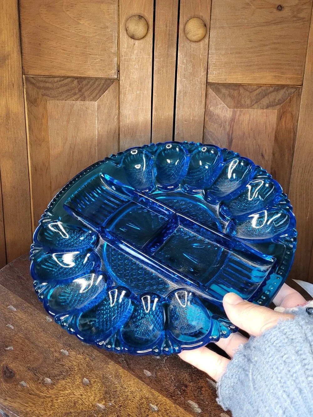 Blue Glass Divided Serving Platter - Brand Unknown